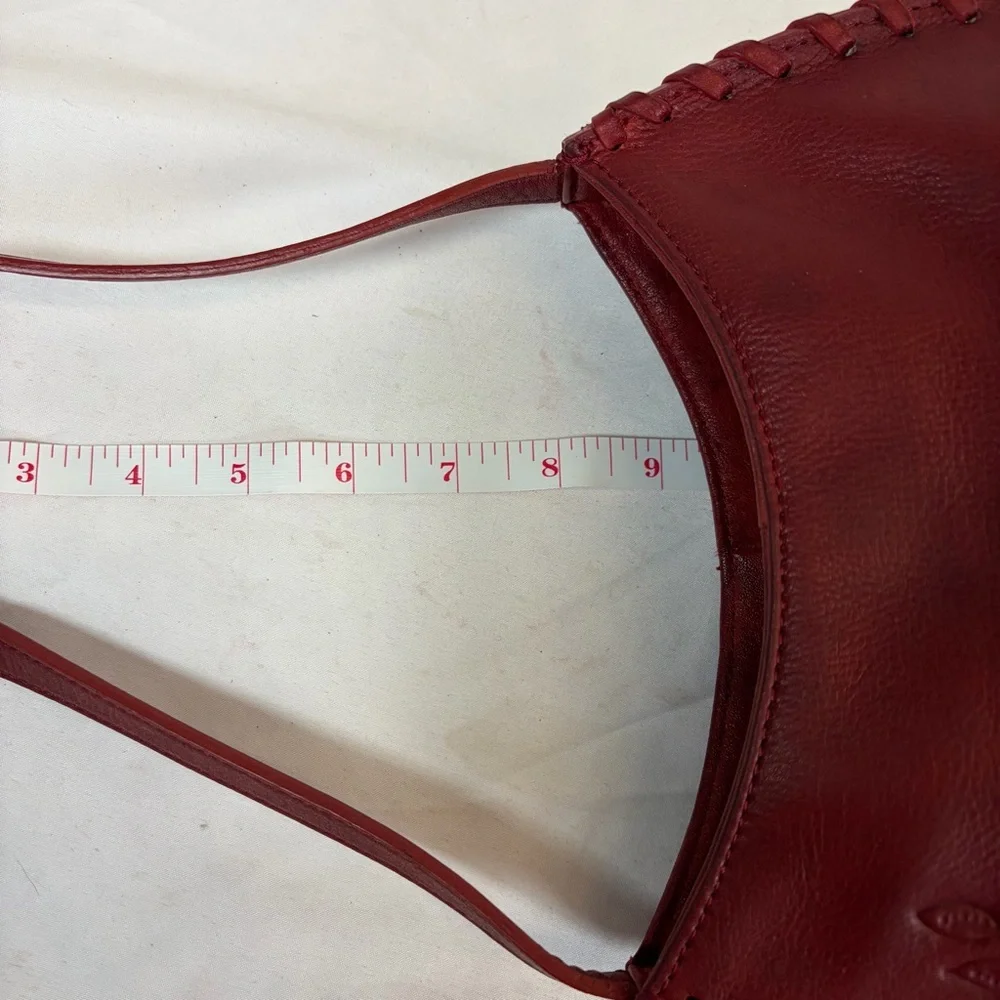 Y2K Genuine Leather Oxblood Shoulder Bag Embossed Floral - Picture 10 of 10